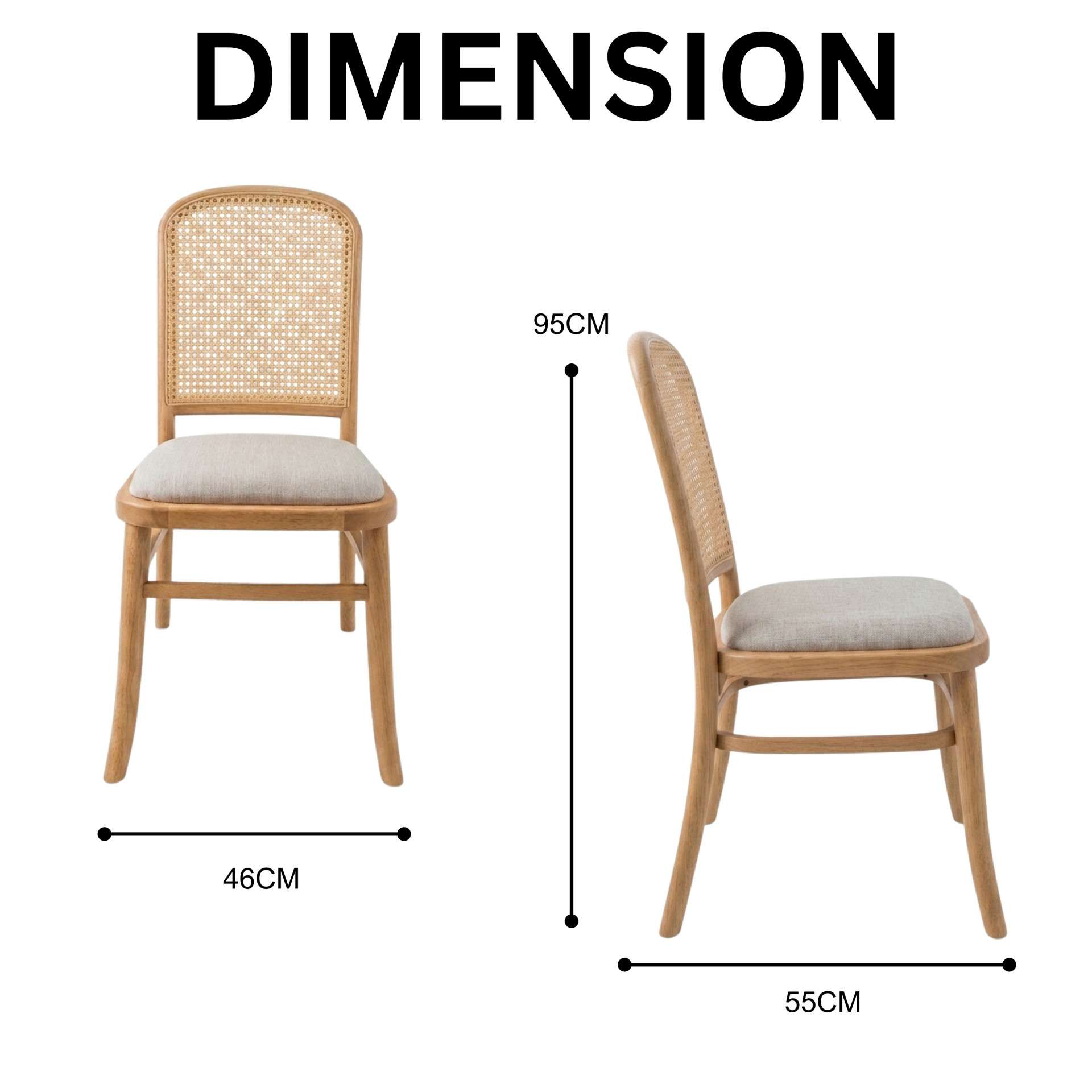 Kumi Dining Chair Natural - Dimension