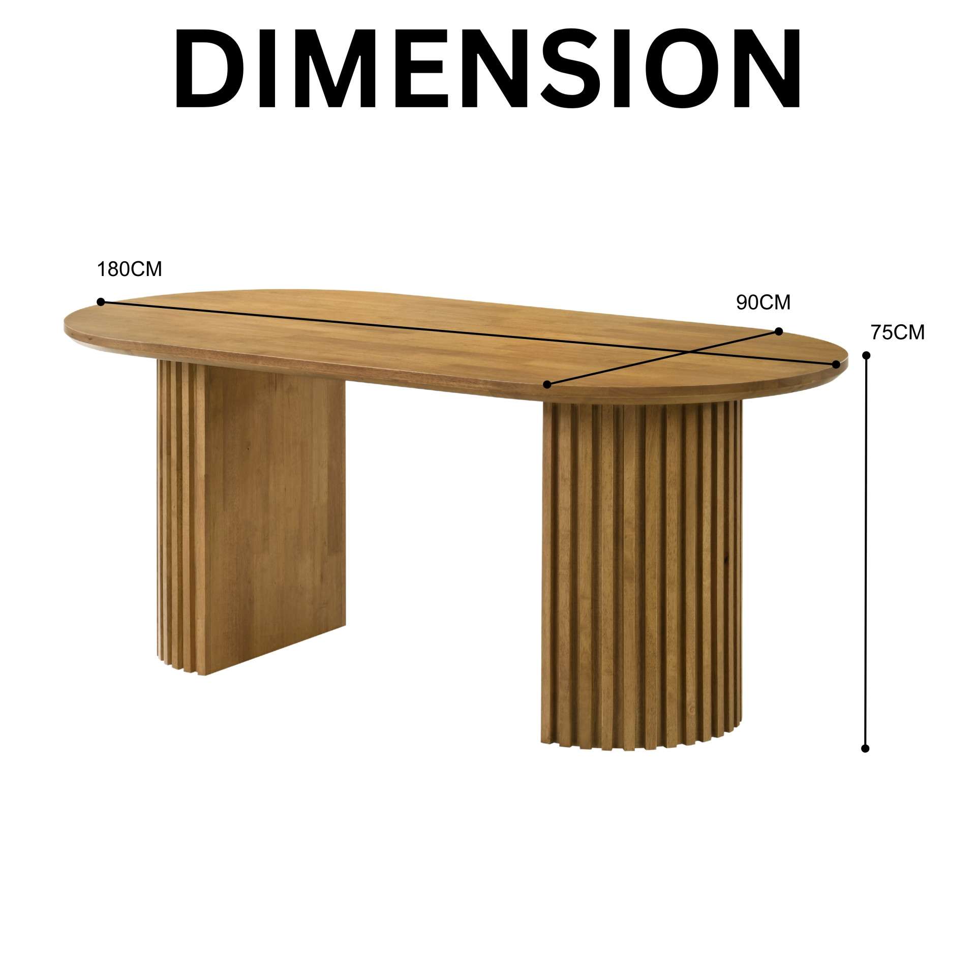 Haru Dining Table 6FT Natural - Dimension